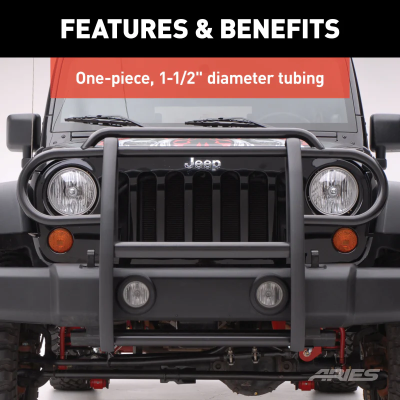 ARIES Black Steel Grille Guard, Select Jeep Wrangler JK Model 1050 - Image 6