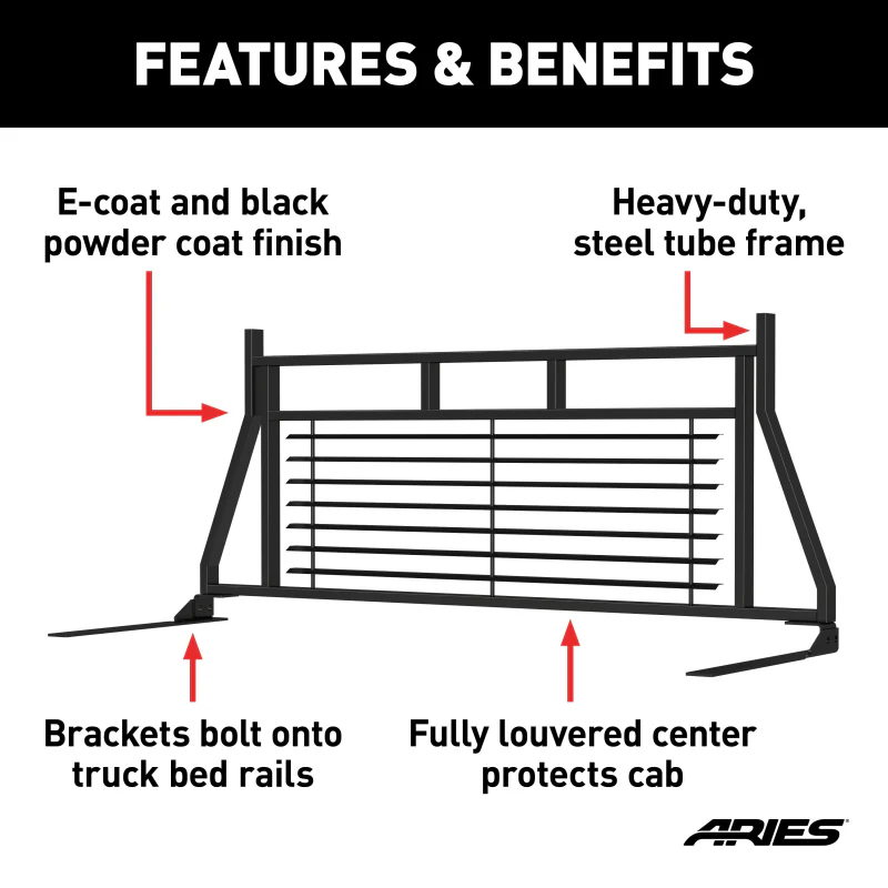 ARIES Classic Black Steel Headache Rack, Select Ford F-250, F-350, F-450 Super Duty Model 111001 - Image 4