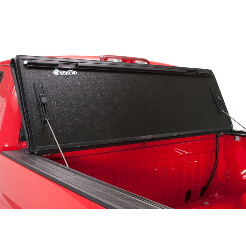 BAK BAKFlip FiberMax Hard Folding Truck Bed Cover - Rail Mounts Near Top of Bed Rail - Rails Can Be Lowered Using Drop Down Brackets - 22-24 Toyota Tundra 5' 7" Bed with or without Deck Rail System w/out Trail Special Edition Storage Boxes Model 1126440 - Image 6
