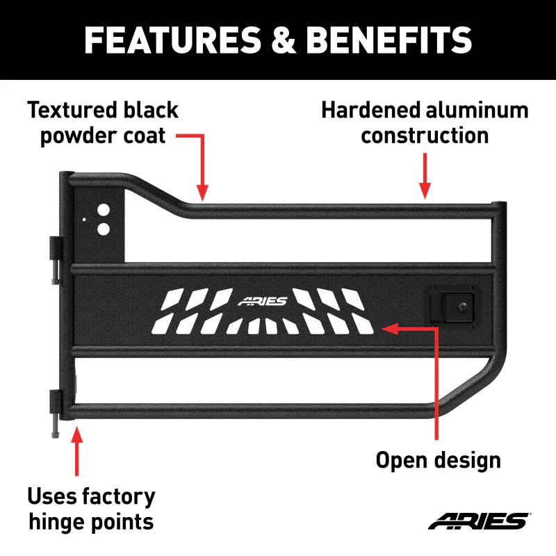 ARIES Jeep Wrangler JL, Gladiator Aluminum Front Tube Doors Model 1500200 - Image 3