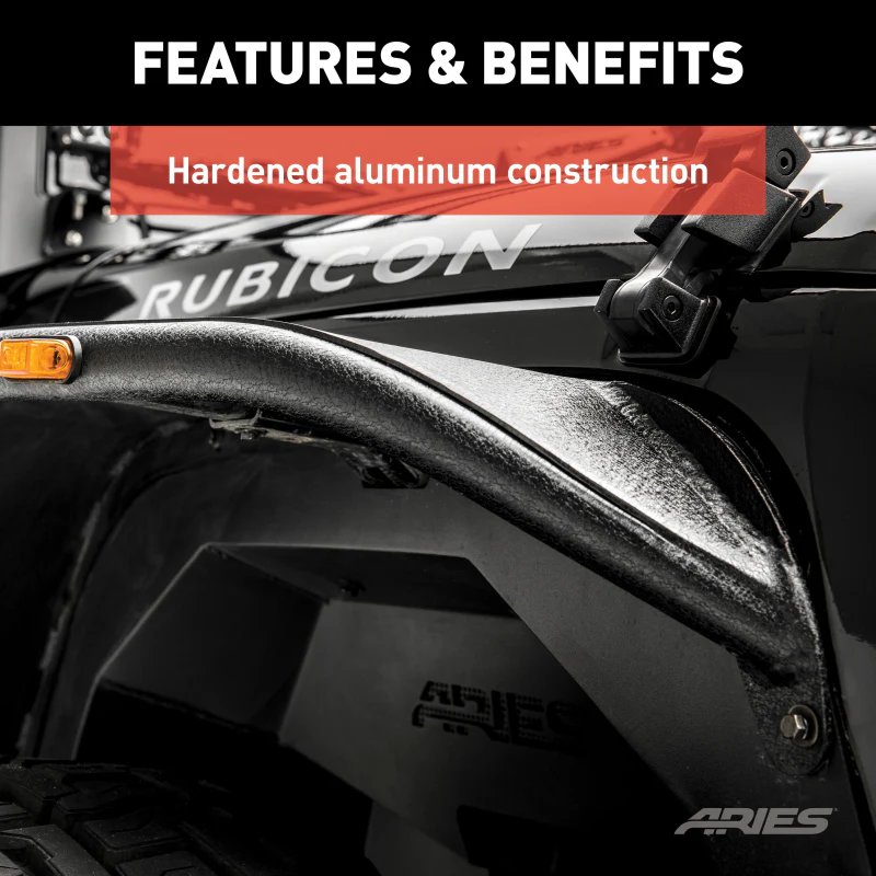 ARIES Jeep Wrangler JK Black Aluminum Front Fender Flares Model 1500201 - Image 5