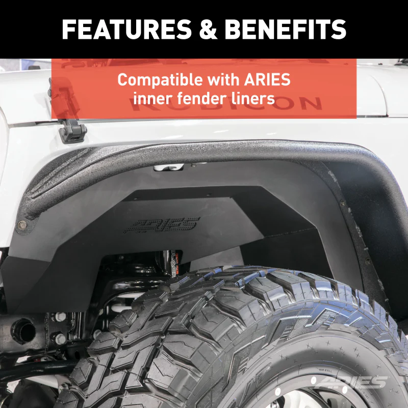 ARIES Jeep Wrangler JK Black Aluminum Front Fender Flares Model 1500201 - Image 6
