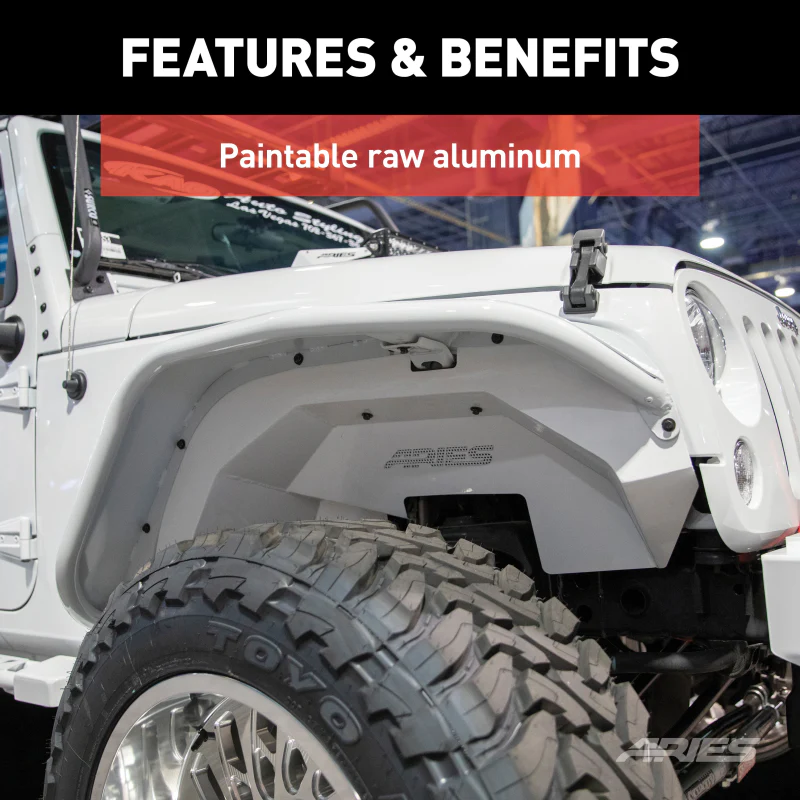 ARIES Jeep Wrangler JK Raw Aluminum Front Fender Flares Model 1500202 - Image 5