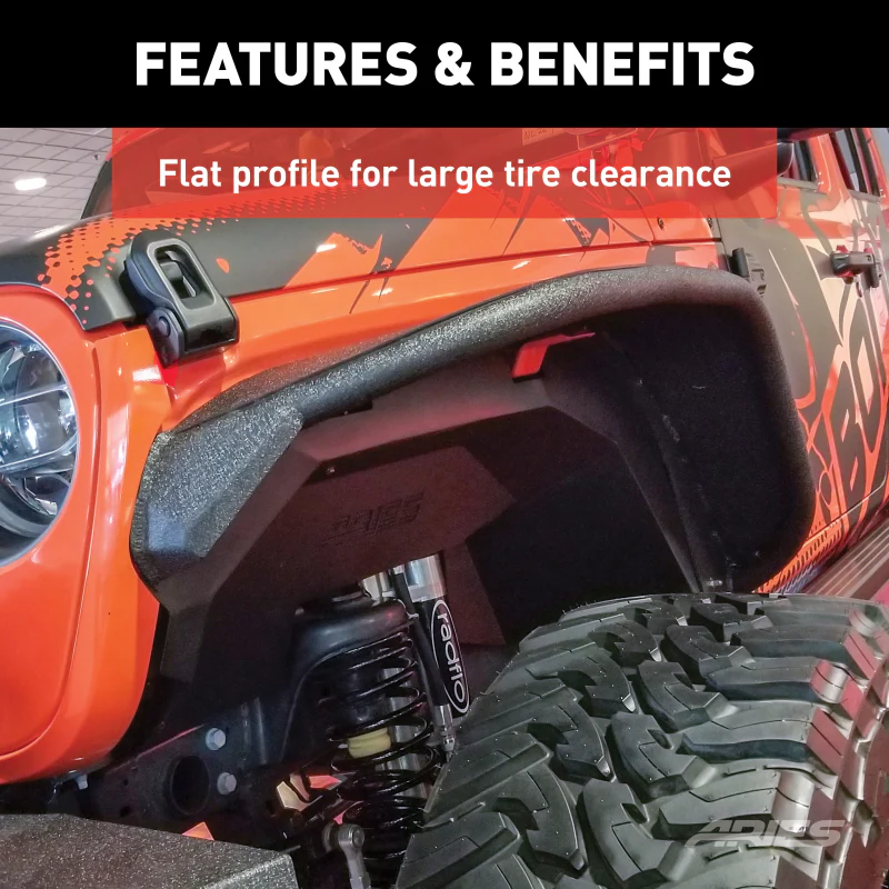 ARIES Jeep Wrangler JL Black Aluminum Front Fender Flares Model 1500203 - Image 4