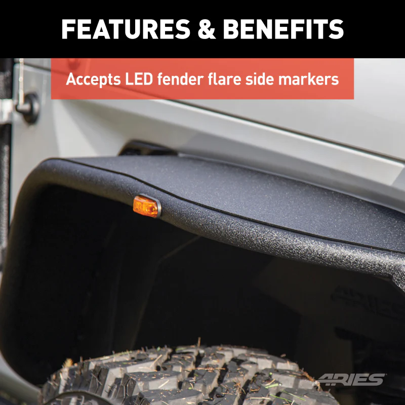 ARIES Jeep Wrangler JL Black Aluminum Front Fender Flares Model 1500203 - Image 7