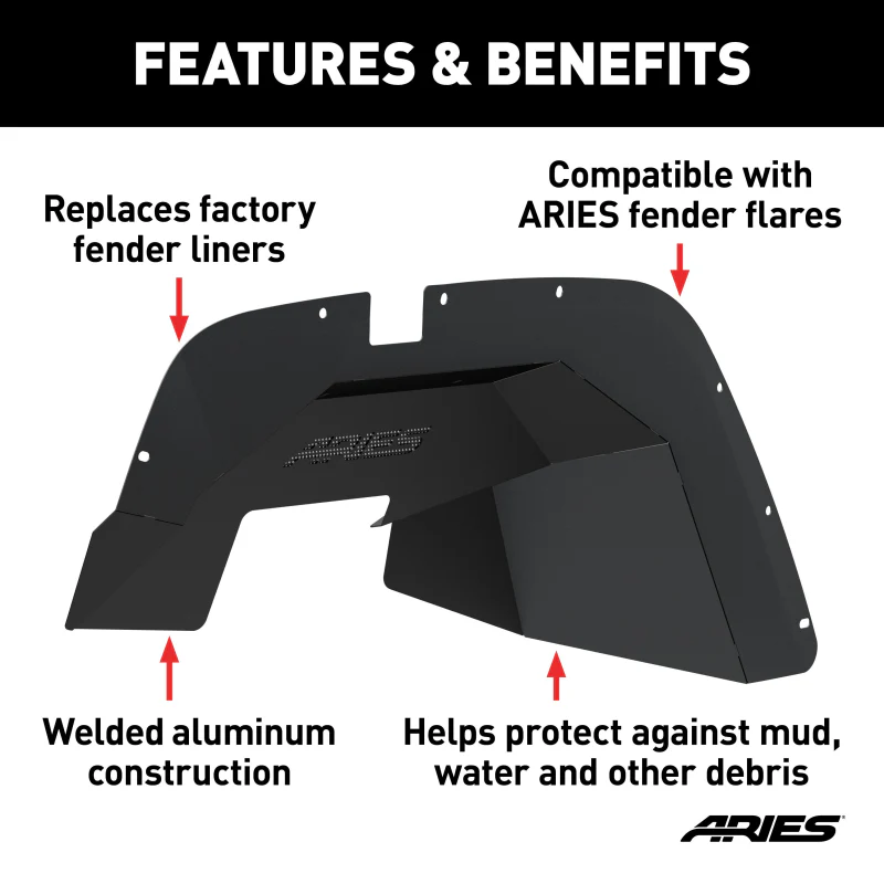 ARIES Jeep Wrangler JK Aluminum Front Inner Fender Liners Model 1500350 - Image 3