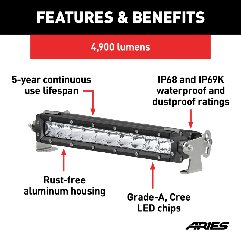ARIES 10" Single-Row LED Light Bar (4,900 Lumens) Model 1501260 - Image 3