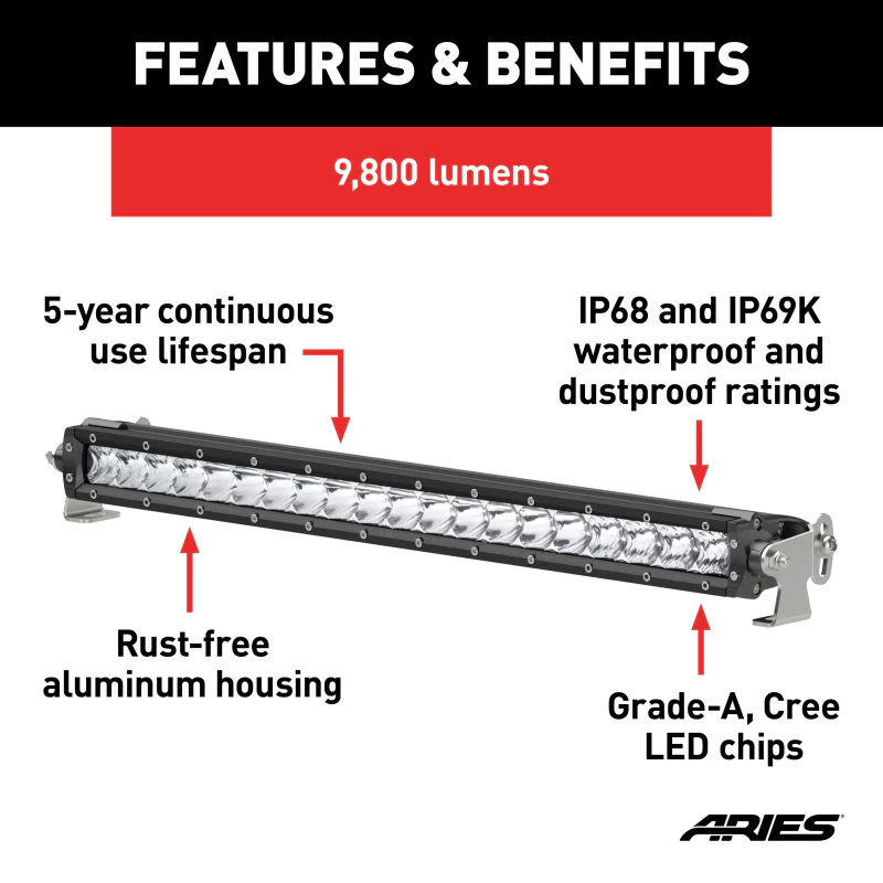 ARIES 20" Single-Row LED Light Bar (9,800 Lumens) Model 1501262 - Image 5