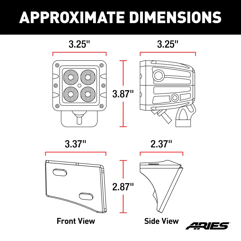 ARIES Jeep JK Windshield Lights and Brackets Model 1501304 - Image 3