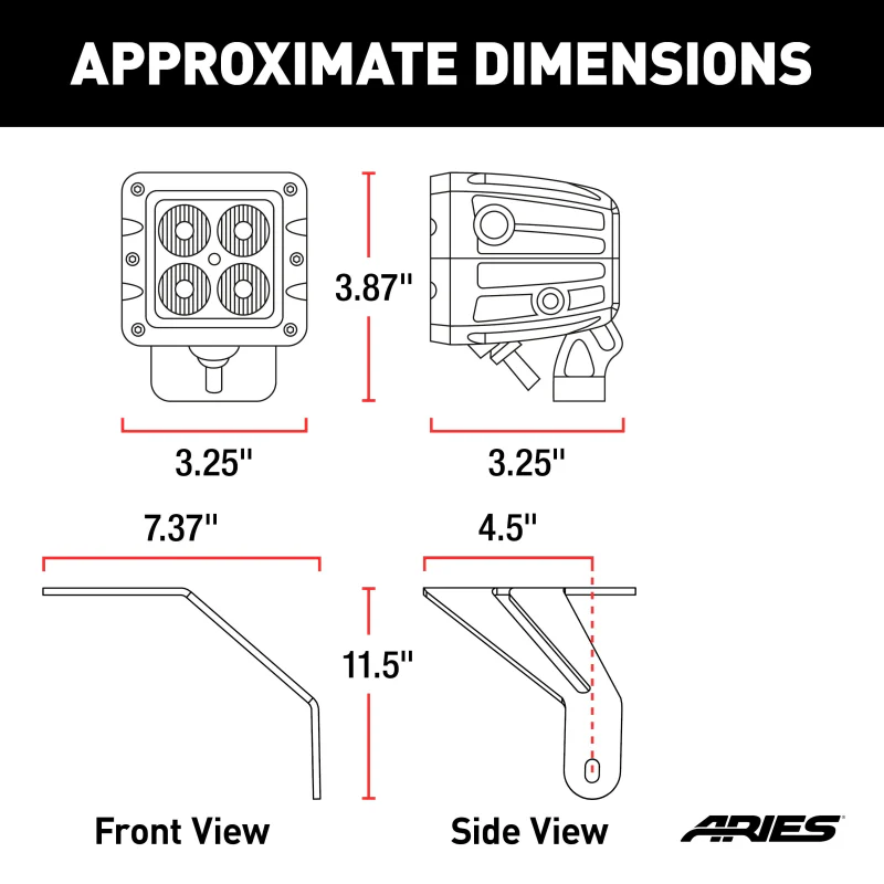 ARIES Jeep Wrangler JL, Gladiator Windshield Lights and Brackets Model 1501305 - Image 3