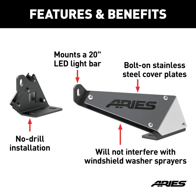 ARIES Jeep JK Hood Light Mounting Brackets Model 15912 - Image 3