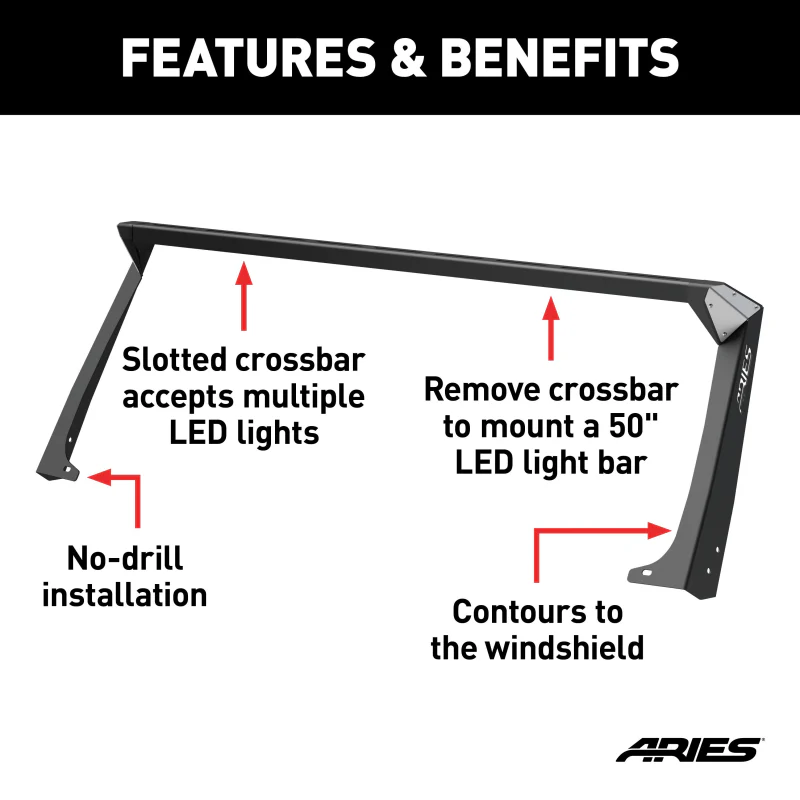 ARIES Jeep TJ Roof Light Mounting Brackets & Crossbar Model 15916 - Image 3