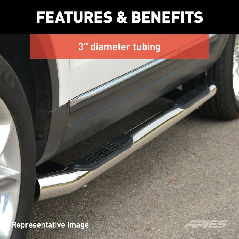 ARIES 3" Round Polished Stainless Step Nerf Bars Model 204054-2 - Image 3