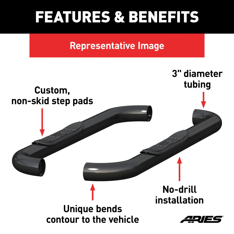 ARIES 3" Round Black Steel Step Nerf Bars Model 205013 - Image 3