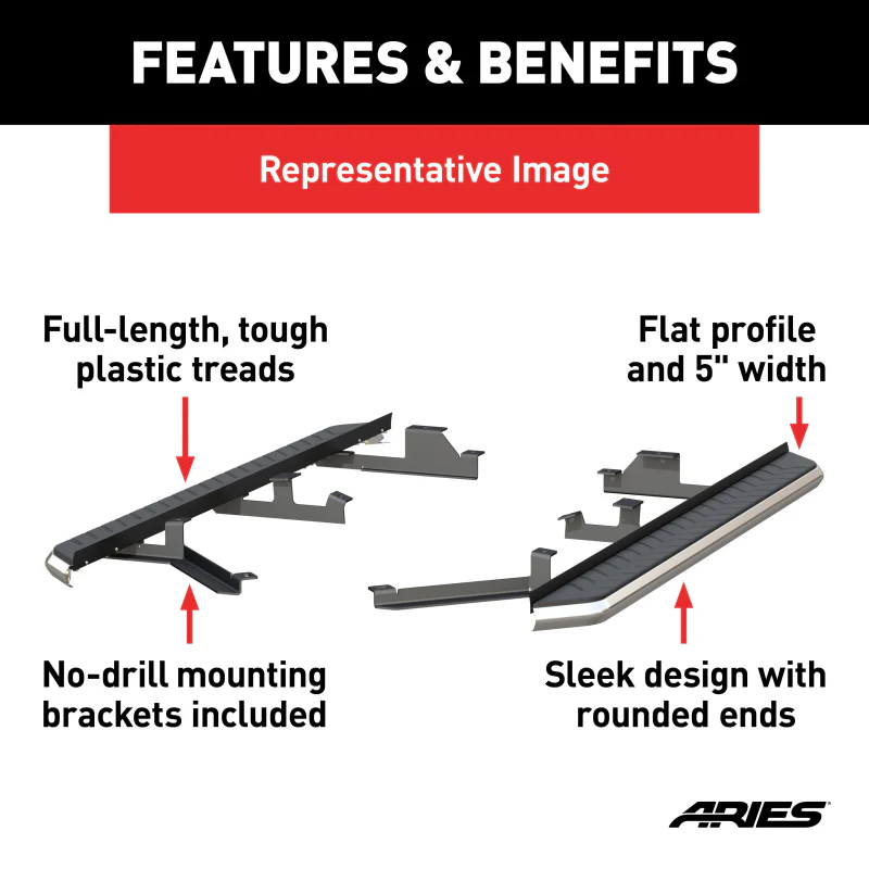 ARIES AeroTread 5" x 73" Polished Stainless Running Boards Model 2051040 - Image 4