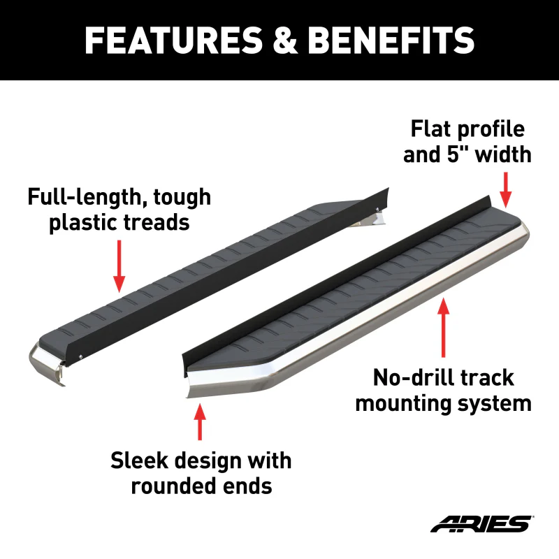ARIES AeroTread 5" x 67" Polished Stainless Running Boards (No Brackets) Model 2051867 - Image 4