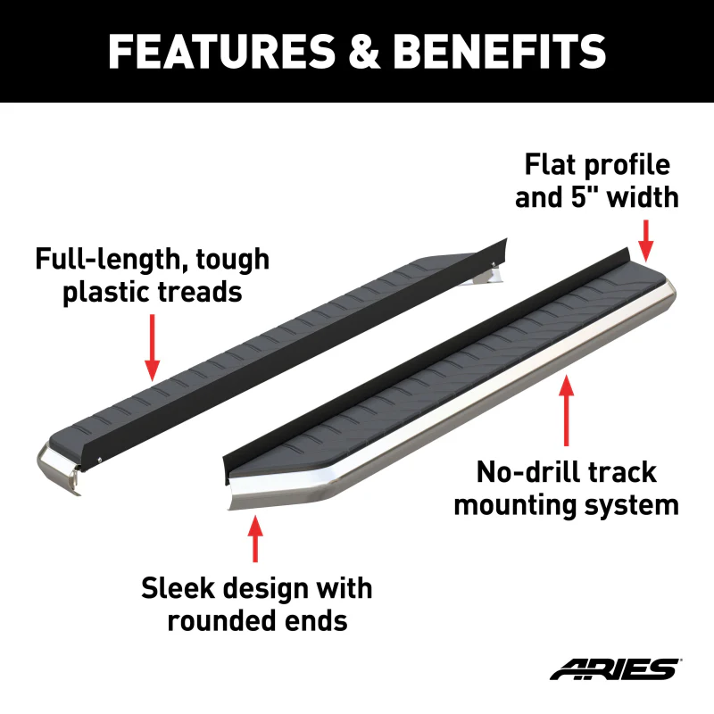 ARIES AeroTread 5" x 73" Polished Stainless Running Boards (No Brackets) Model 2051873 - Image 4