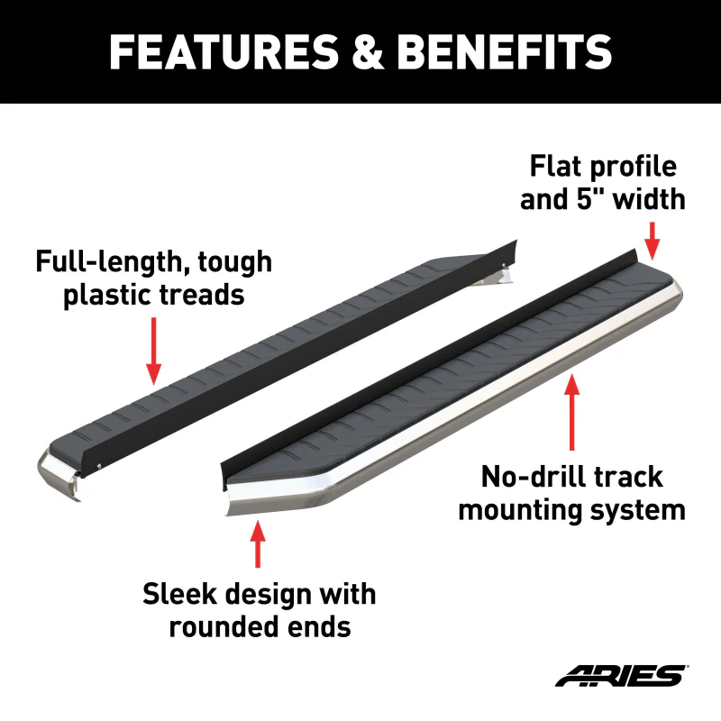 ARIES AeroTread 5" x 76" Polished Stainless Running Boards (No Brackets) Model 2051876 - Image 4