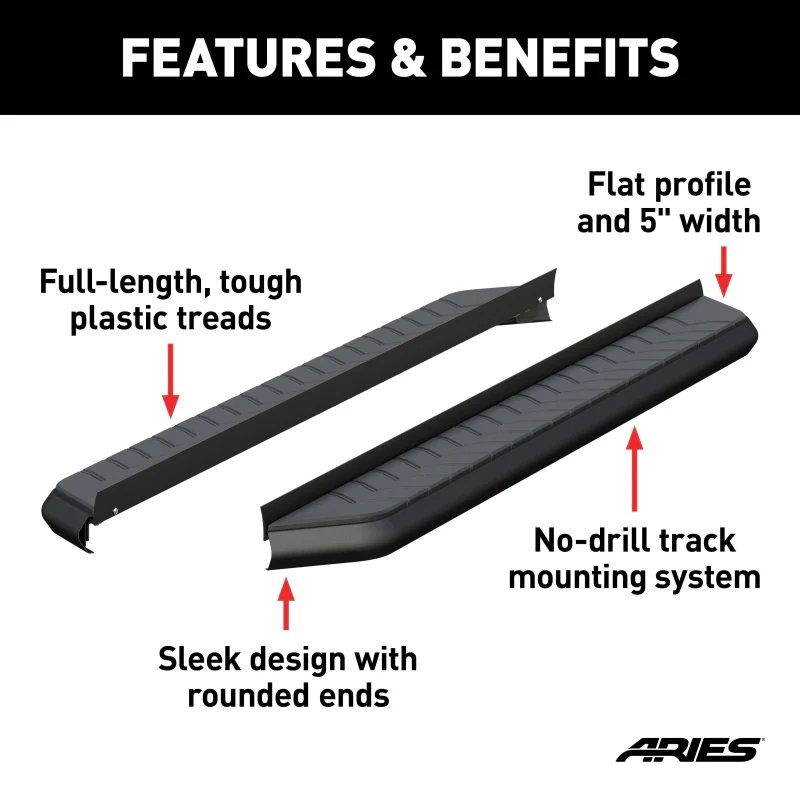 ARIES AeroTread 5" x 67" Black Stainless Running Boards (No Brackets) Model 2051967 - Image 4