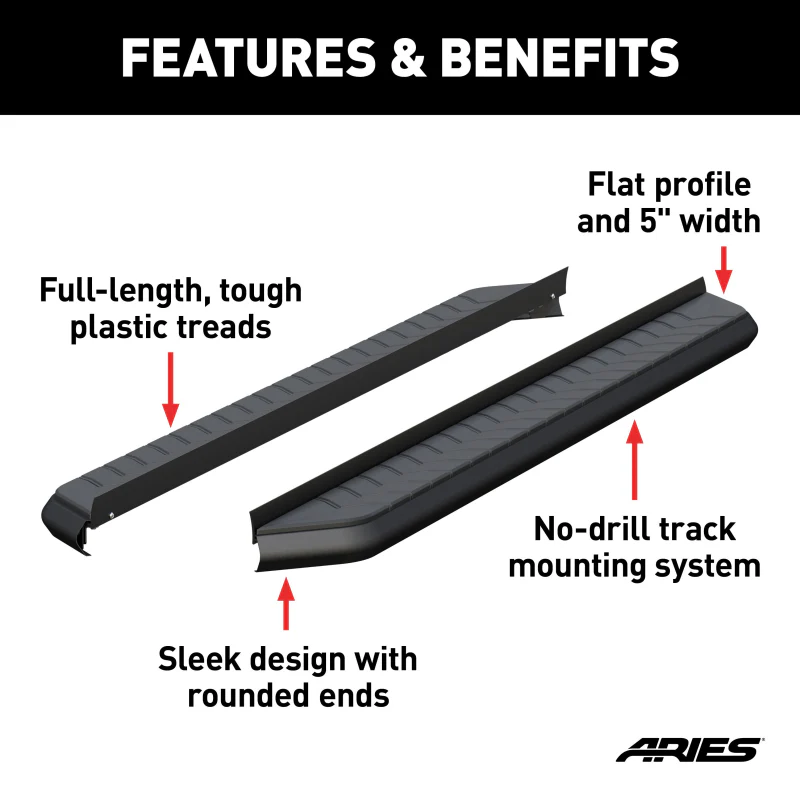 ARIES AeroTread 5" x 73" Black Stainless Running Boards (No Brackets) Model 2051973 - Image 5
