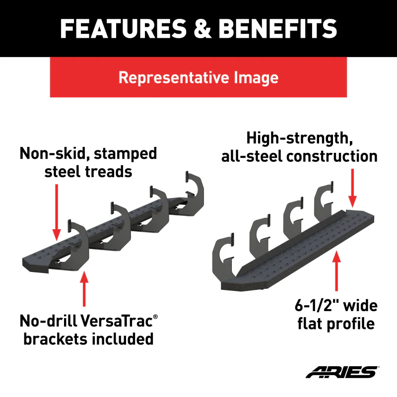 ARIES RidgeStep 6-1/2" x 75" Black Steel Running Boards Model 2055523 - Image 5