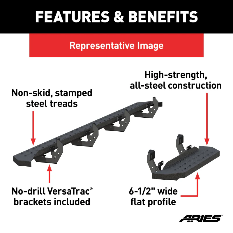 ARIES RidgeStep 6-1/2" x 96", 36" Black Steel Running Boards Model 2055537 - Image 5