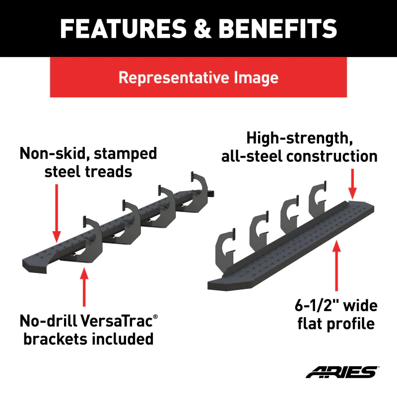 ARIES RidgeStep 6-1/2" x 91" Black Steel Running Boards Model 2055541 - Image 5