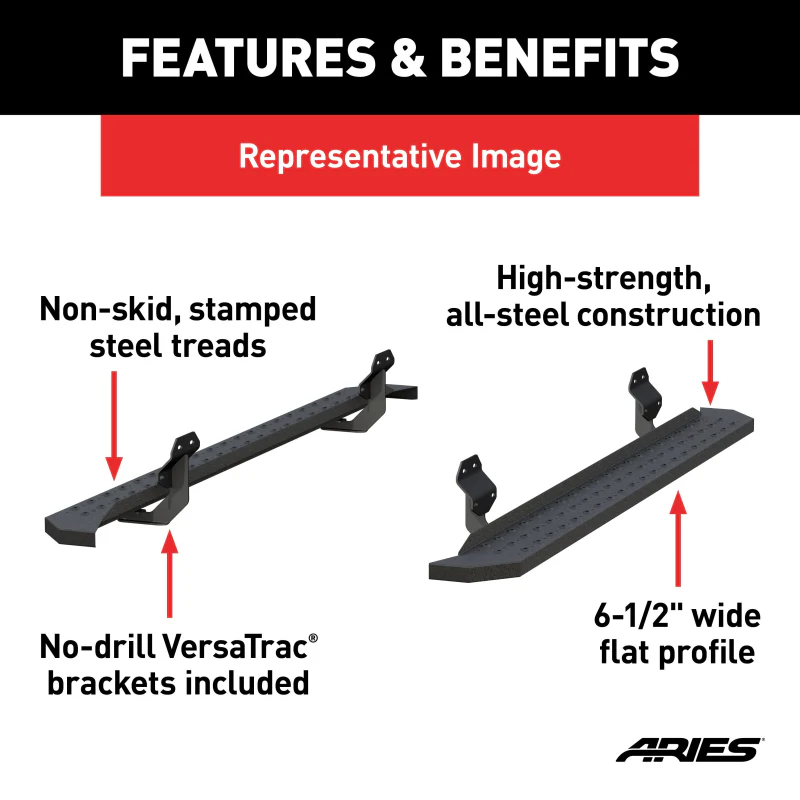 ARIES RidgeStep 6-1/2" x 85" Black Steel Running Boards Model 2055552 - Image 12