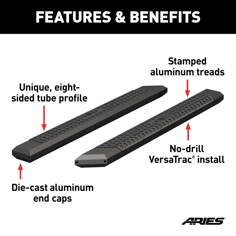 ARIES AdvantEDGE 5-1/2" x 75" Black Aluminum Running Boards (No Brackets) Model 2055975 - Image 3