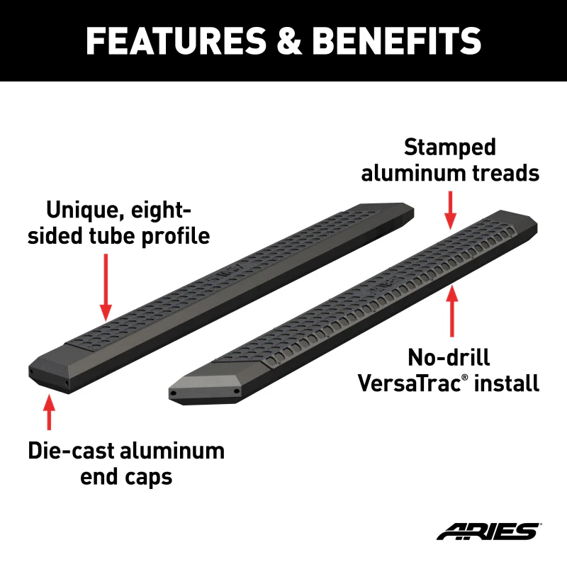 ARIES AdvantEDGE 5-1/2" x 85" Black Aluminum Running Boards (No Brackets) Model 2055985 - Image 3