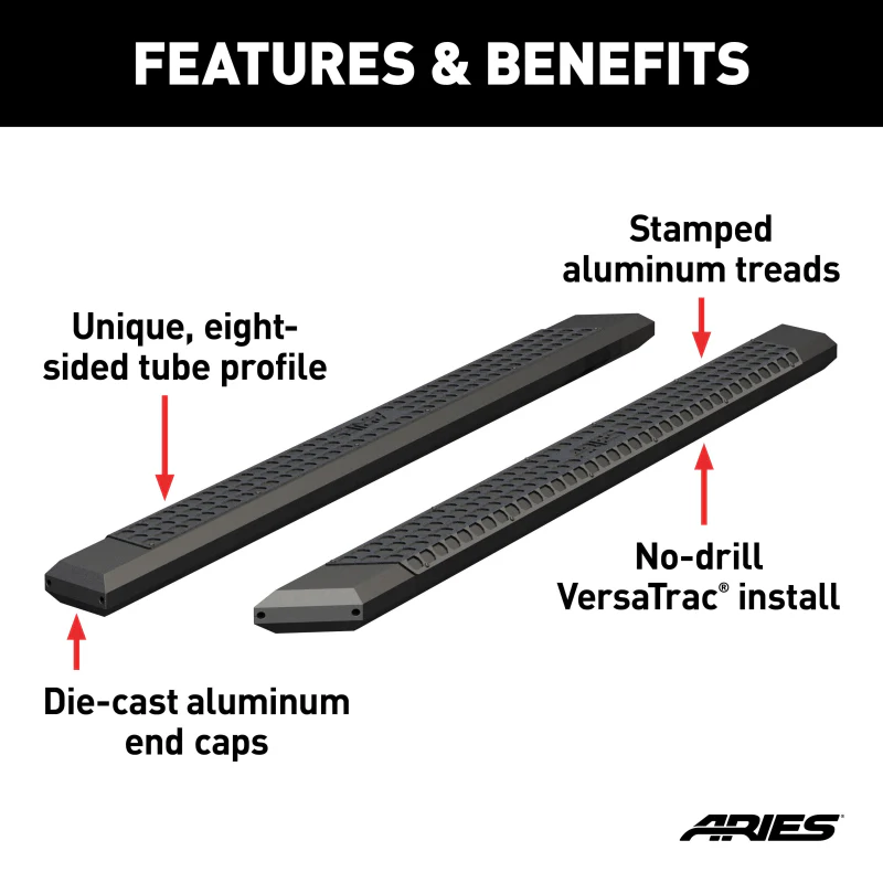 ARIES AdvantEDGE 5-1/2" x 91" Black Aluminum Running Boards (No Brackets) Model 2055991 - Image 3