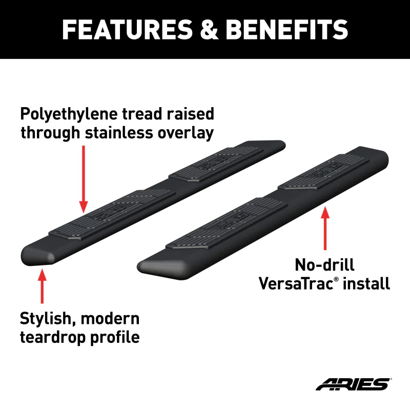 ARIES AscentStep 5-1/2" x 75" Black Steel Running Boards (No Brackets) Model 2057975 - Image 6