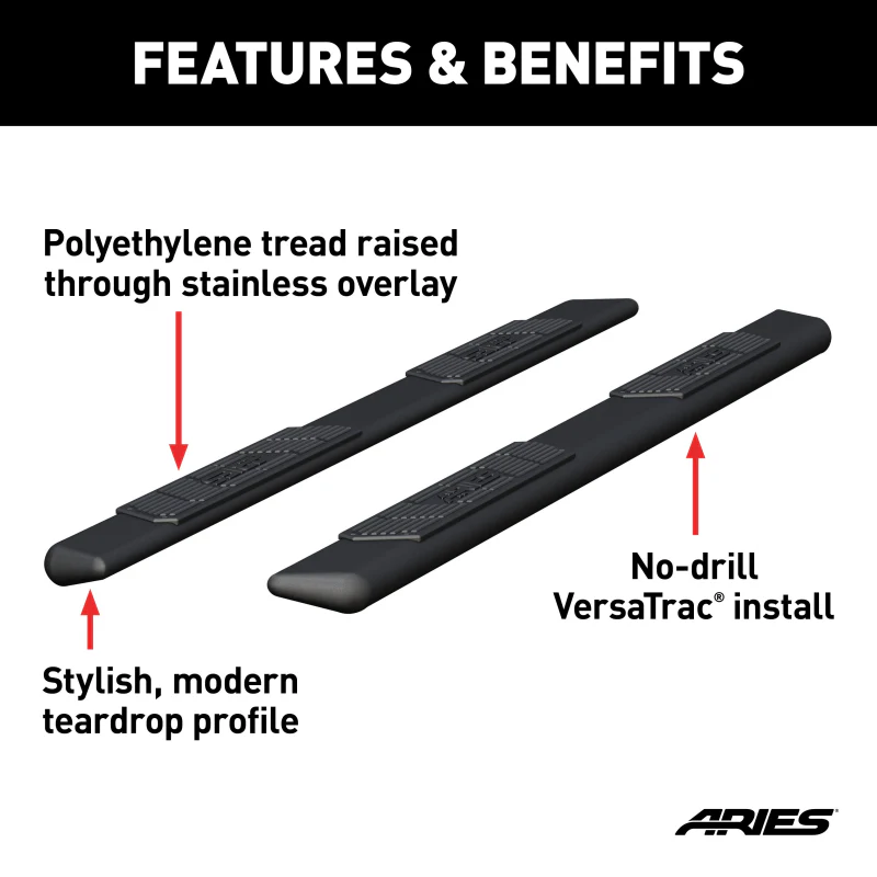 ARIES AscentStep 5-1/2" x 91" Black Steel Running Boards (No Brackets) Model 2057991 - Image 6