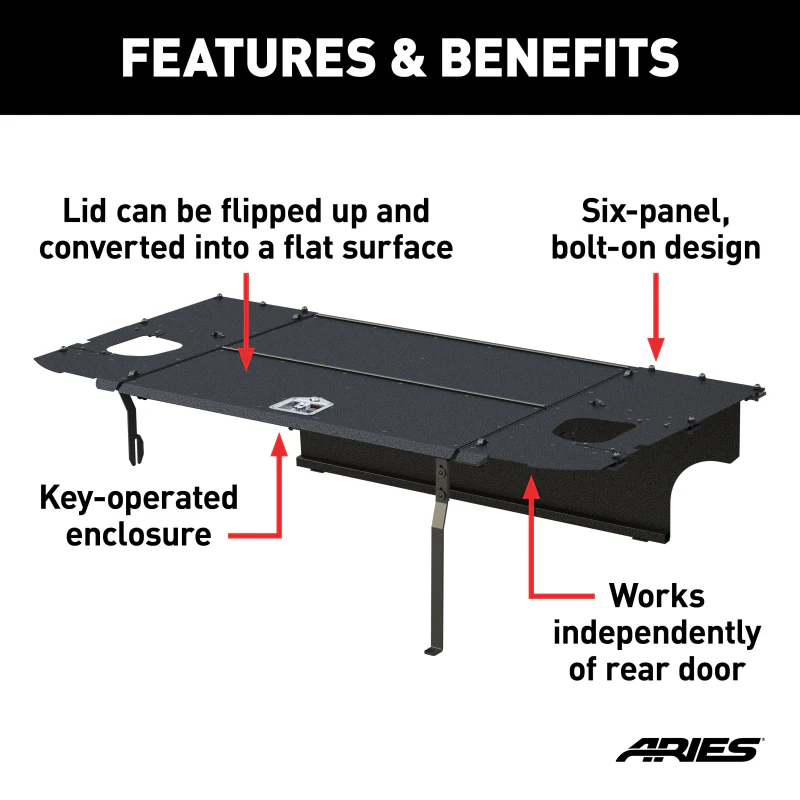 ARIES Black Aluminum Security Cargo Lid, Select Jeep JK Unlimited Model 2070475 - Image 3
