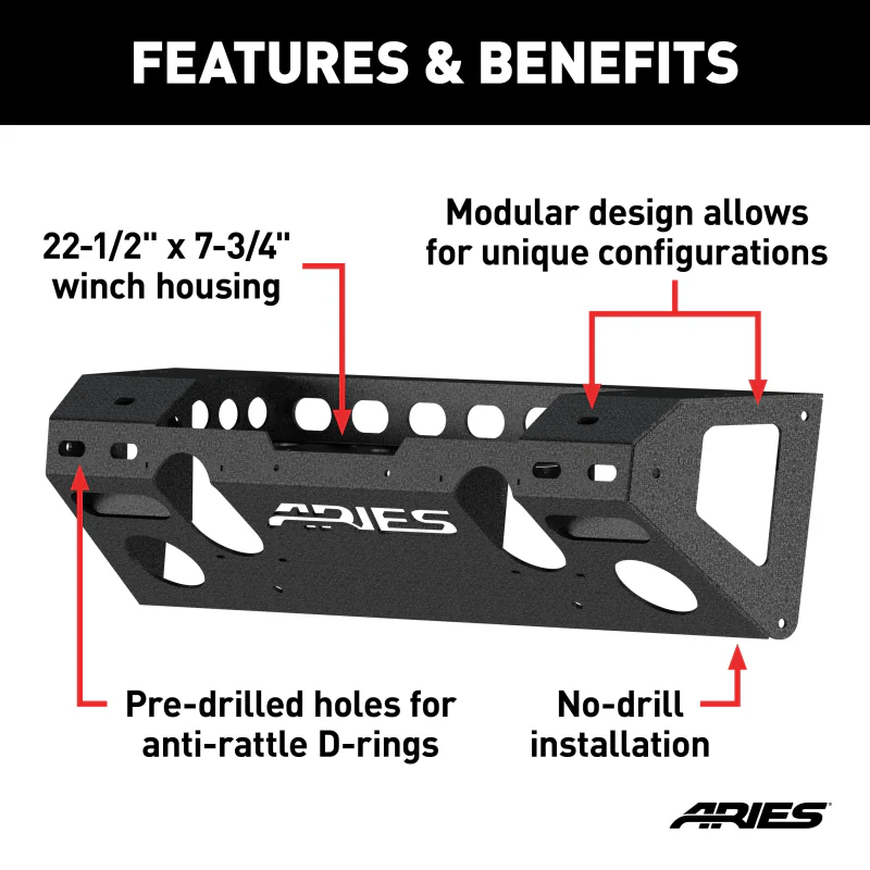 ARIES TrailChaser Jeep Wrangler JK Aluminum Front Bumper Center Section Model 2081001 - Image 3