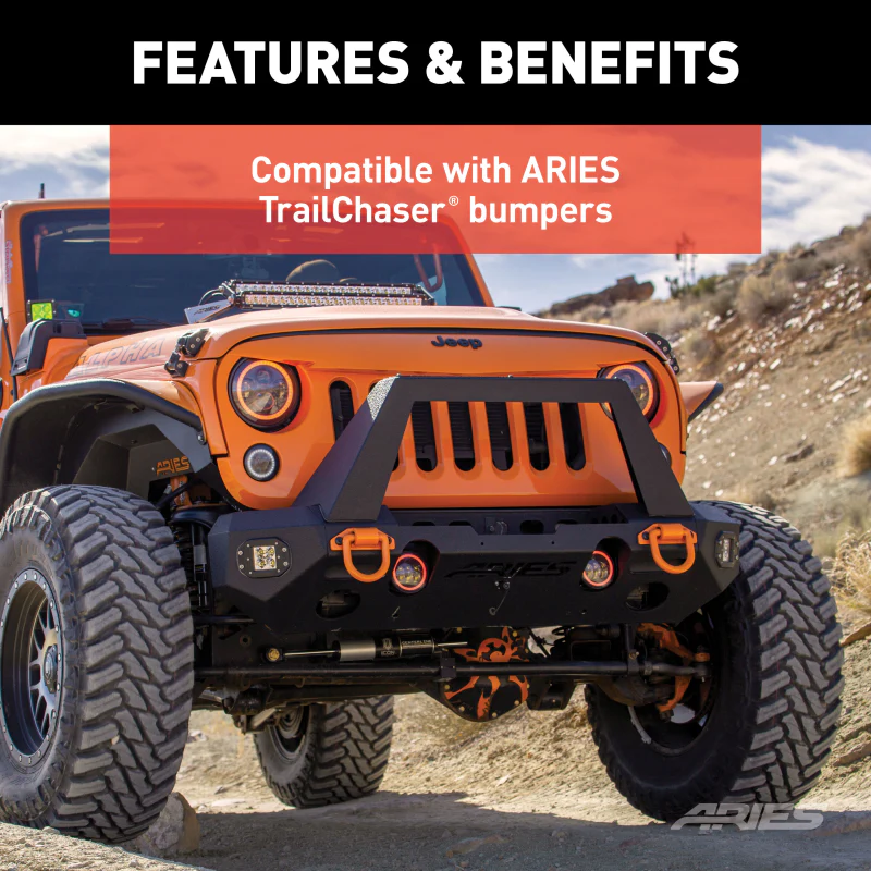 ARIES TrailChaser Jeep Wrangler Aluminum Front Bumper Angular Brush Guard Model 2081101 - Image 7