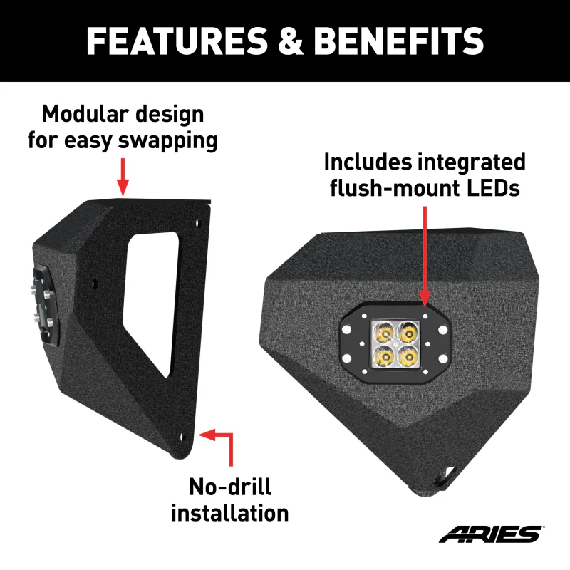 ARIES TrailChaser Jeep Wrangler, Gladiator Aluminum Front Bumper Corners with LEDs Model 2081205 - Image 3