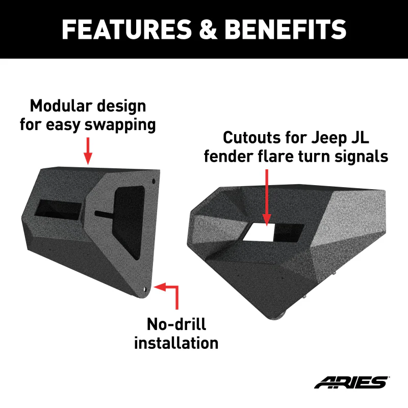 ARIES TrailChaser Jeep Wrangler JL, Gladiator Aluminum Front Bumper Corners Model 2081209 - Image 3