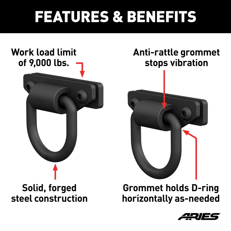 ARIES Bolt-On Anti-Rattle D-Rings (9,000 lbs, 2-Pack) Model 2081300 - Image 3