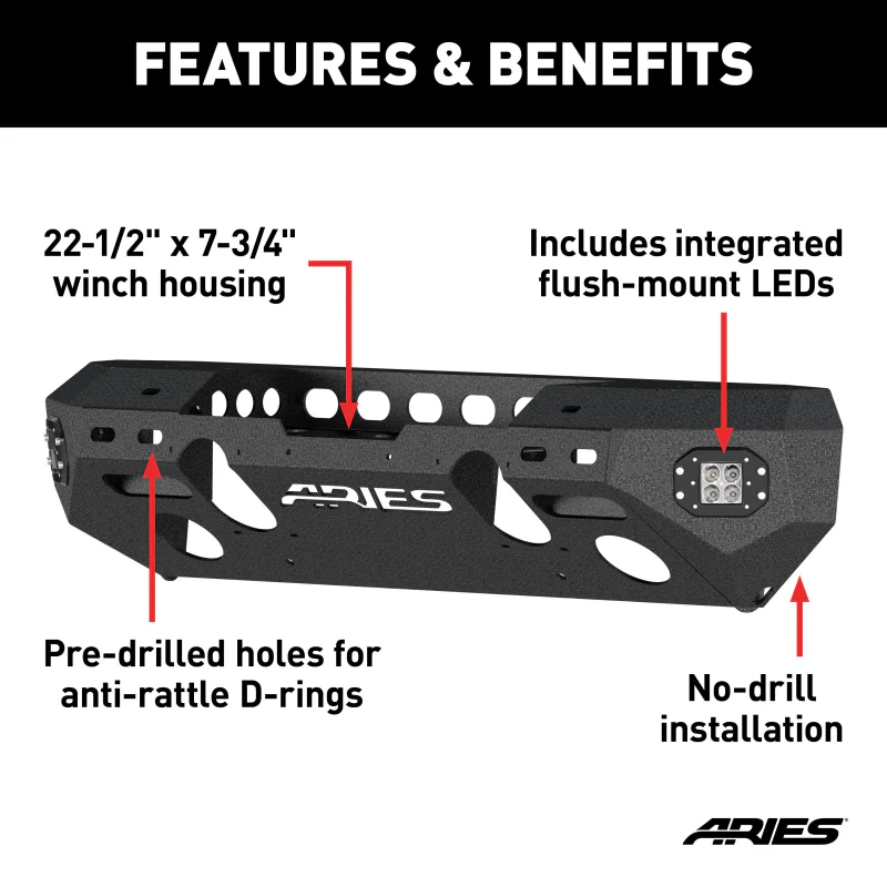 ARIES TrailChaser Jeep Wrangler JK Aluminum Front Bumper (Option 5) Model 2082044 - Image 3