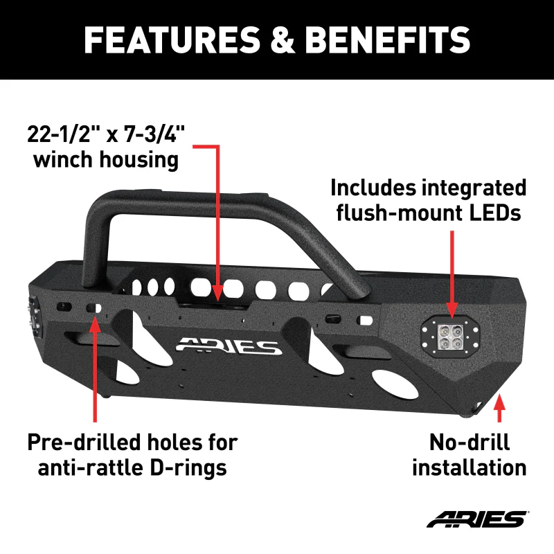 ARIES TrailChaser Jeep Wrangler JK Aluminum Front Bumper (Option 3) Model 2082058 - Image 3