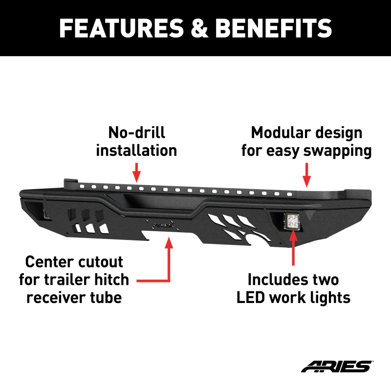 ARIES TrailChaser Jeep Wrangler JK Aluminum Rear Bumper with LED Lights Model 2082061 - Image 3