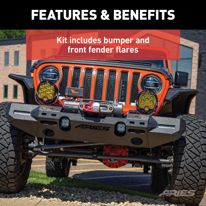 ARIES TrailChaser Jeep Wrangler JL Aluminum Front Bumper with Fender Flares (Option 7) Model 2082077 - Image 4
