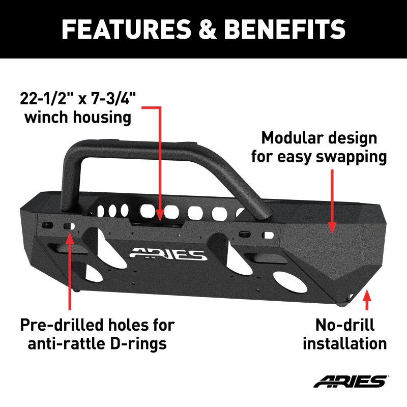ARIES TrailChaser Jeep Wrangler JL, Gladiator Steel Front Bumper (Option 4) Model 2082078 - Image 3