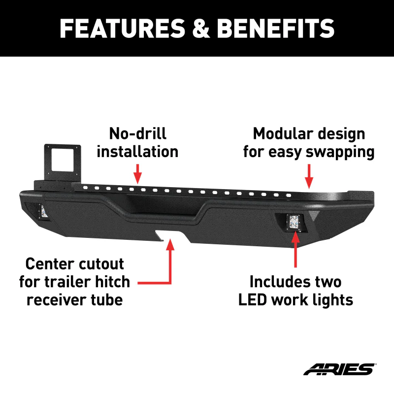 ARIES TrailChaser Jeep Wrangler JL Aluminum Rear Bumper with LED Lights Model 2082083 - Image 3