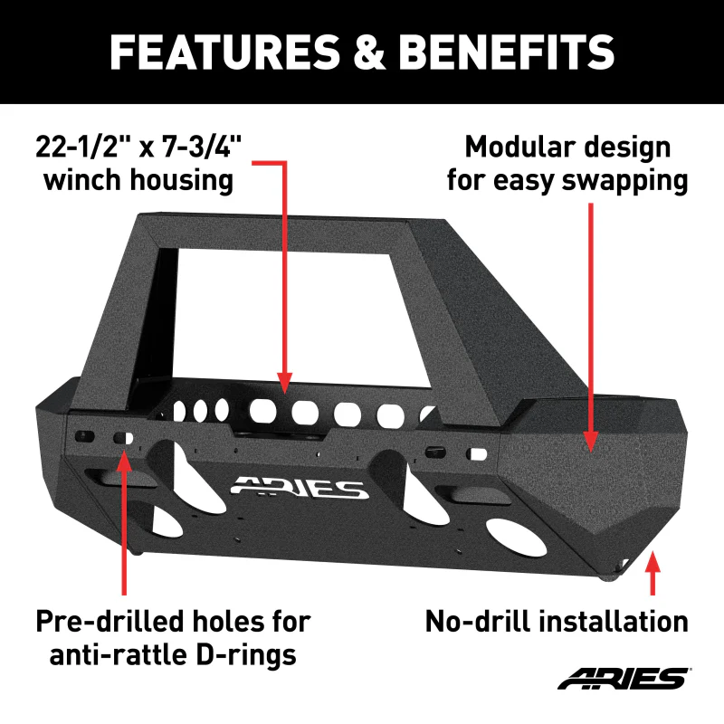 ARIES TrailChaser Jeep Wrangler JL, Gladiator Aluminum Front Bumper (Option 2) Model 2082093 - Image 3
