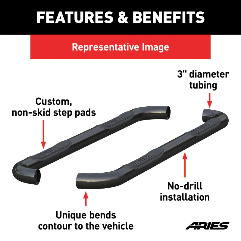 ARIES 3" Round Black Steel Step Nerf Bars Model 209042 - Image 3