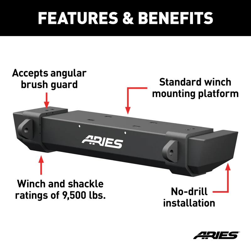 ARIES TrailCrusher Jeep Wrangler TJ Steel Front Bumper, 9.5K Model 2156001 - Image 3