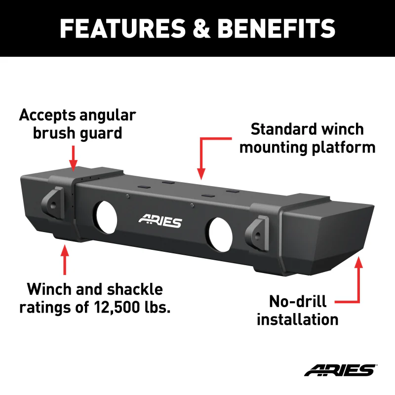 ARIES TrailCrusher Jeep Wrangler JL, Gladiator Steel Front Bumper, 12.5K Model 2156002 - Image 3