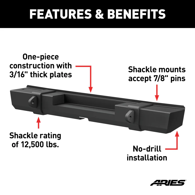ARIES TrailCrusher Jeep Wrangler JL Steel Rear Bumper, 12.5K Model 2157002 - Image 3